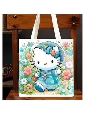 Hello Kitty Floral Tote Bag Large Canvas Shopping Bag Cute Kawaii Gift Purse